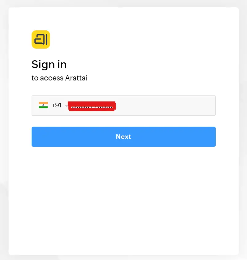Home 4 arattai enter number