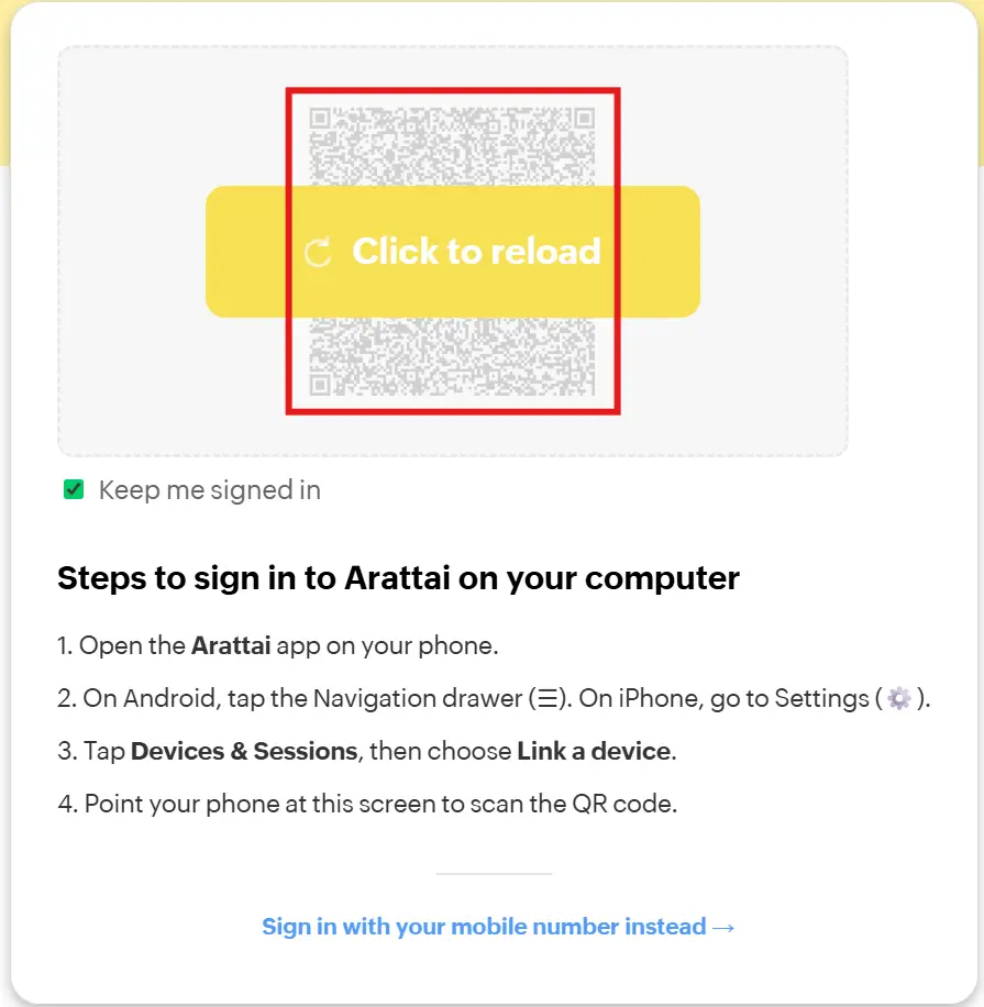 Home 7 arattai sign in process scan qr